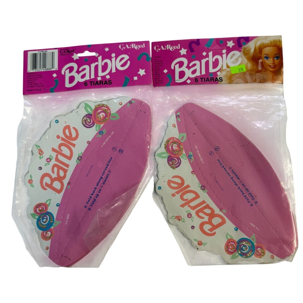 New Vintage Pack Of 6 Barbie Party Tiaras Crowns Princess Birthday Favor 1991